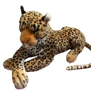 Vintage Realistic Leopard Plush Stuffed Animal Toy 32 in Lifelike Cheetah